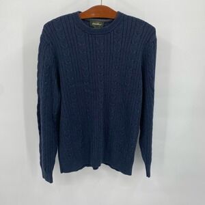 VTG Eddie Bauer‎ Mens Size Medium Sweater Blue 100% Cotton Cable Knit